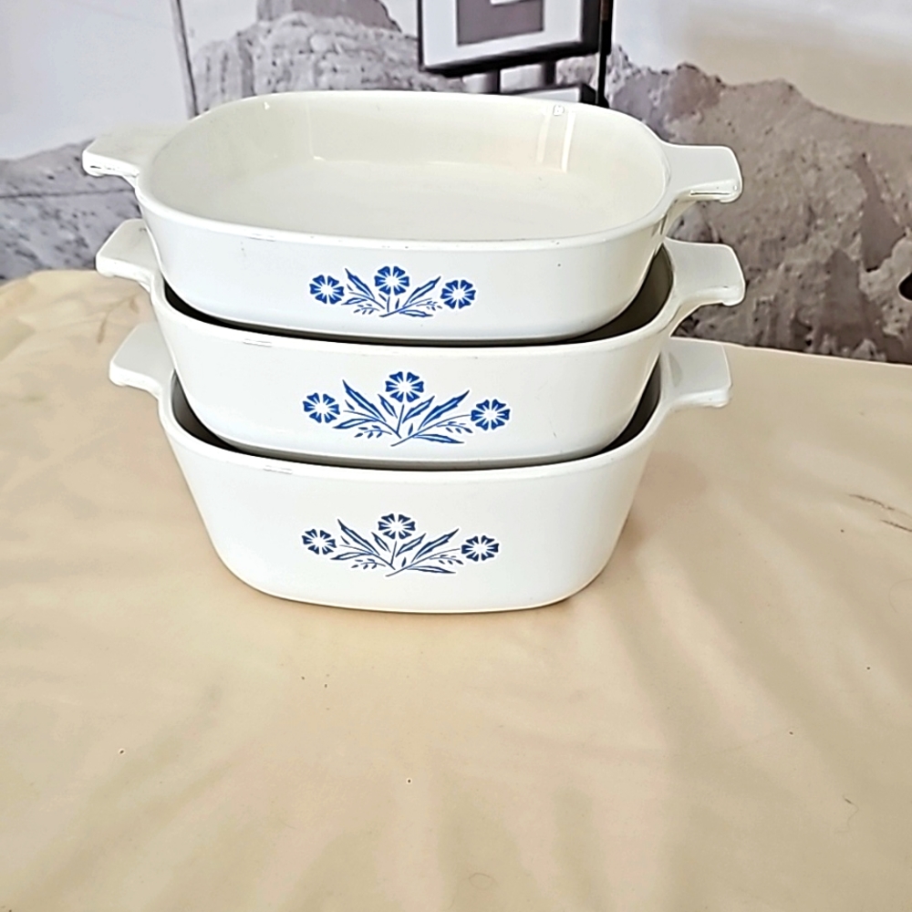 Corningware Cornflower Casserole Dishes P-1 1/2 P-12B P-7B 7" 1qt 1-1/2qt